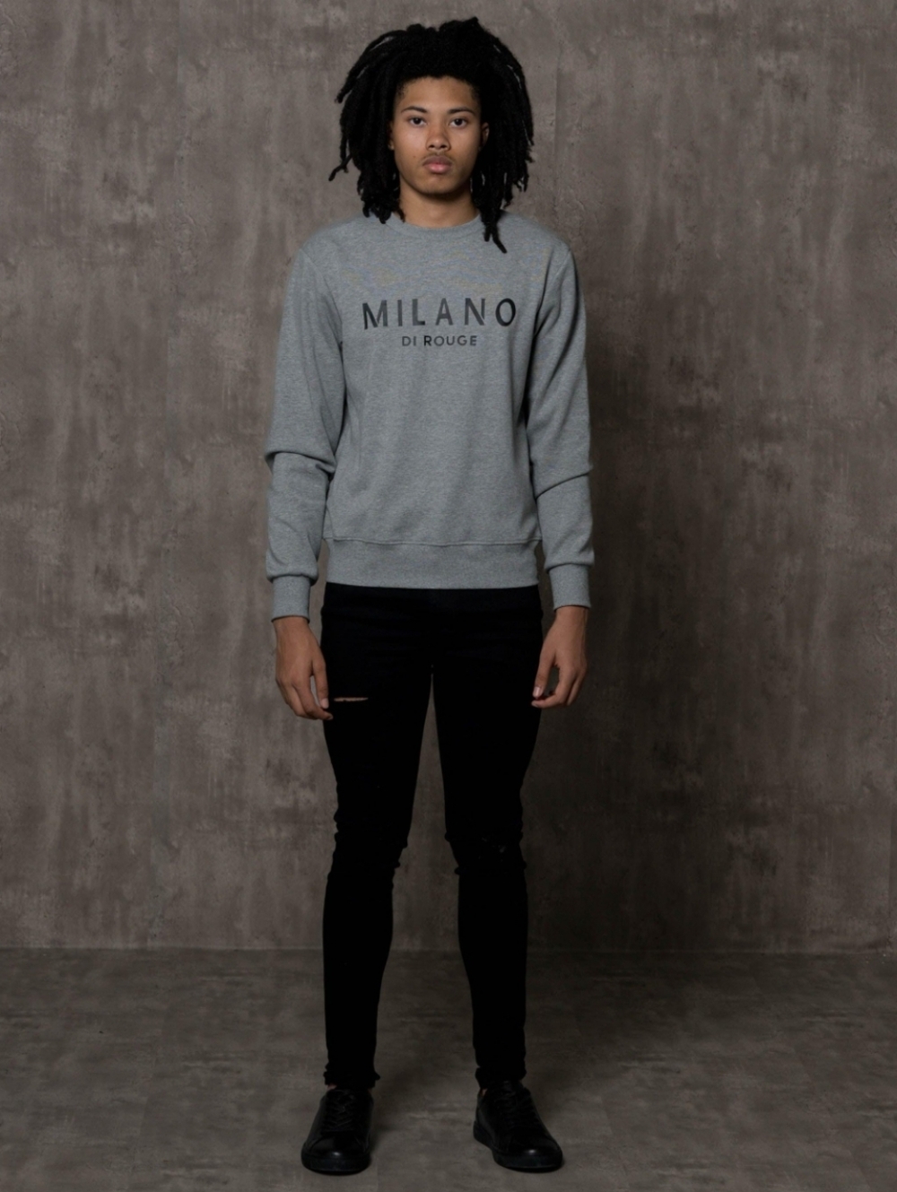 MILANO DI ROUGE Lux Signature Crewneck Sweatshirt Jumper Velour Unisex Gray XXL